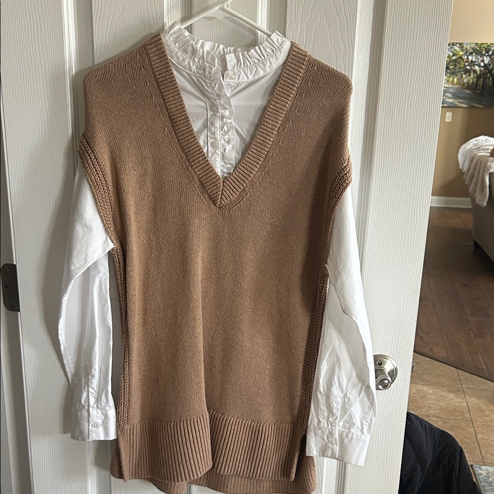 LOFT Camel Tan V-Neck  Sweater Vest